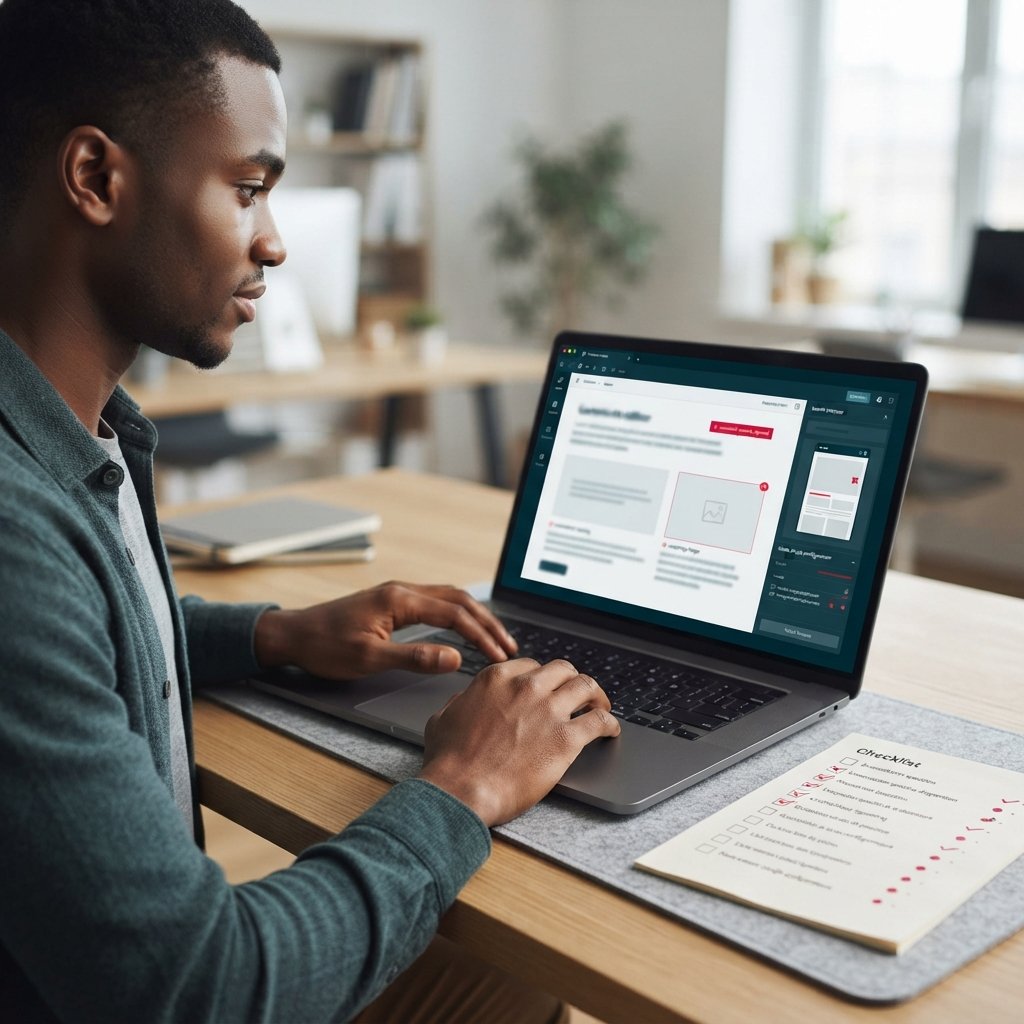 Développeur WordPress examinant une checklist d’erreurs à éviter.